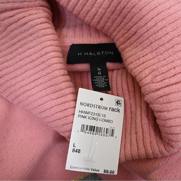 H HALSTON Womens L Stripe Cowl Neck Sweater in Pink Combo NEW - Picture 10 of 12